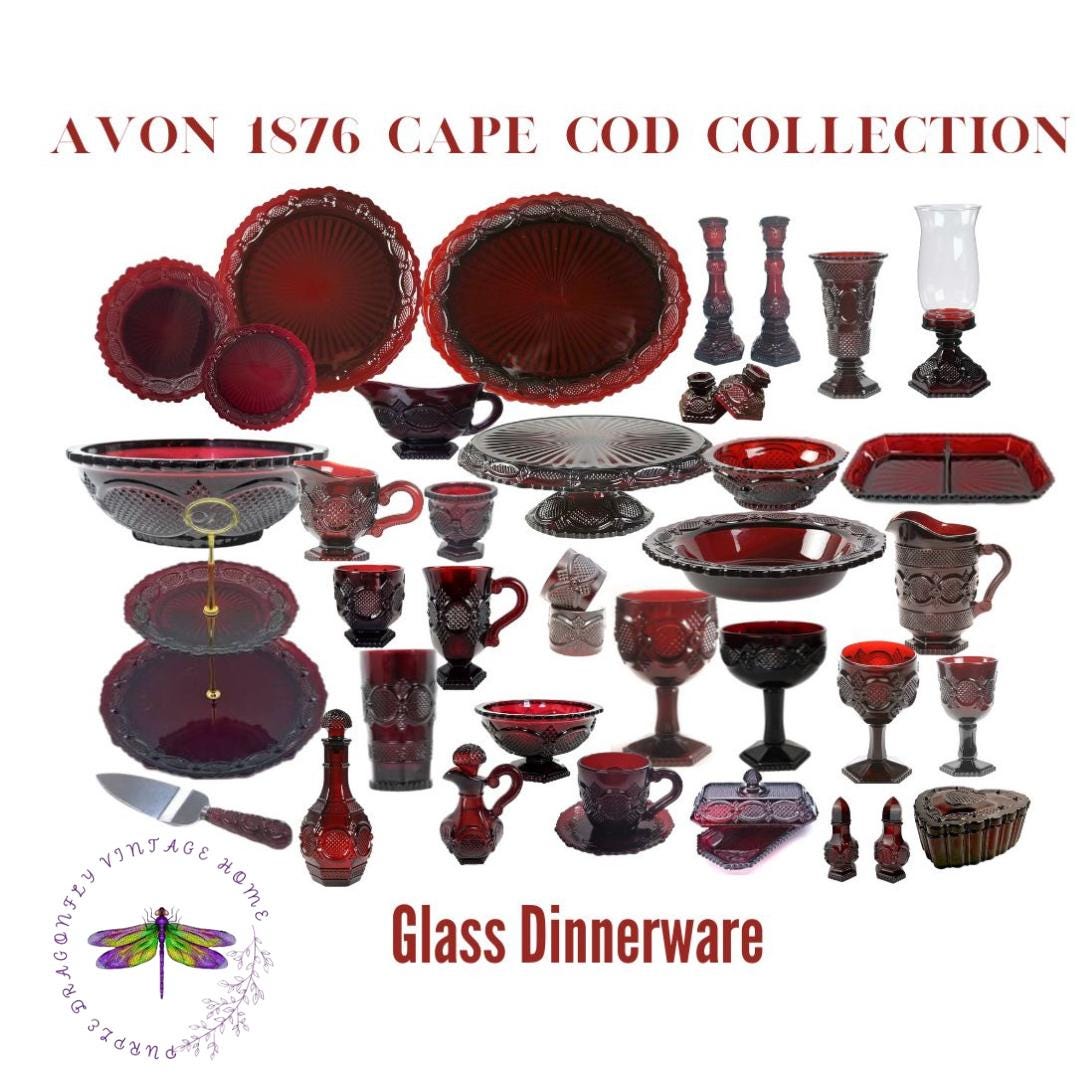 Avon Cape Cod Collection * Vintage Ruby Red Dinnerware *Glassware *Gothic* Free Shipping