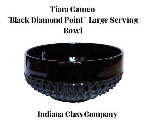 Vintage Tiara Cameo Black Glass Bowl: Diamond Point Serving Bowl