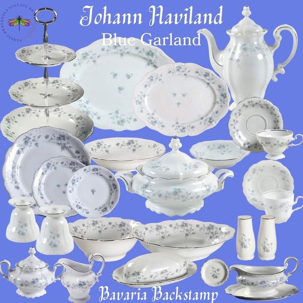 Large Johann Haviland Blue Garland Dinnerware Collection* Bavaria Back stamp* Replacements* Free Shipping