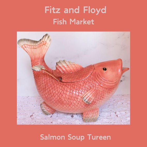 Vintage Fitz and Floyd Salmon Soup Tureen With Ladle - Etsy