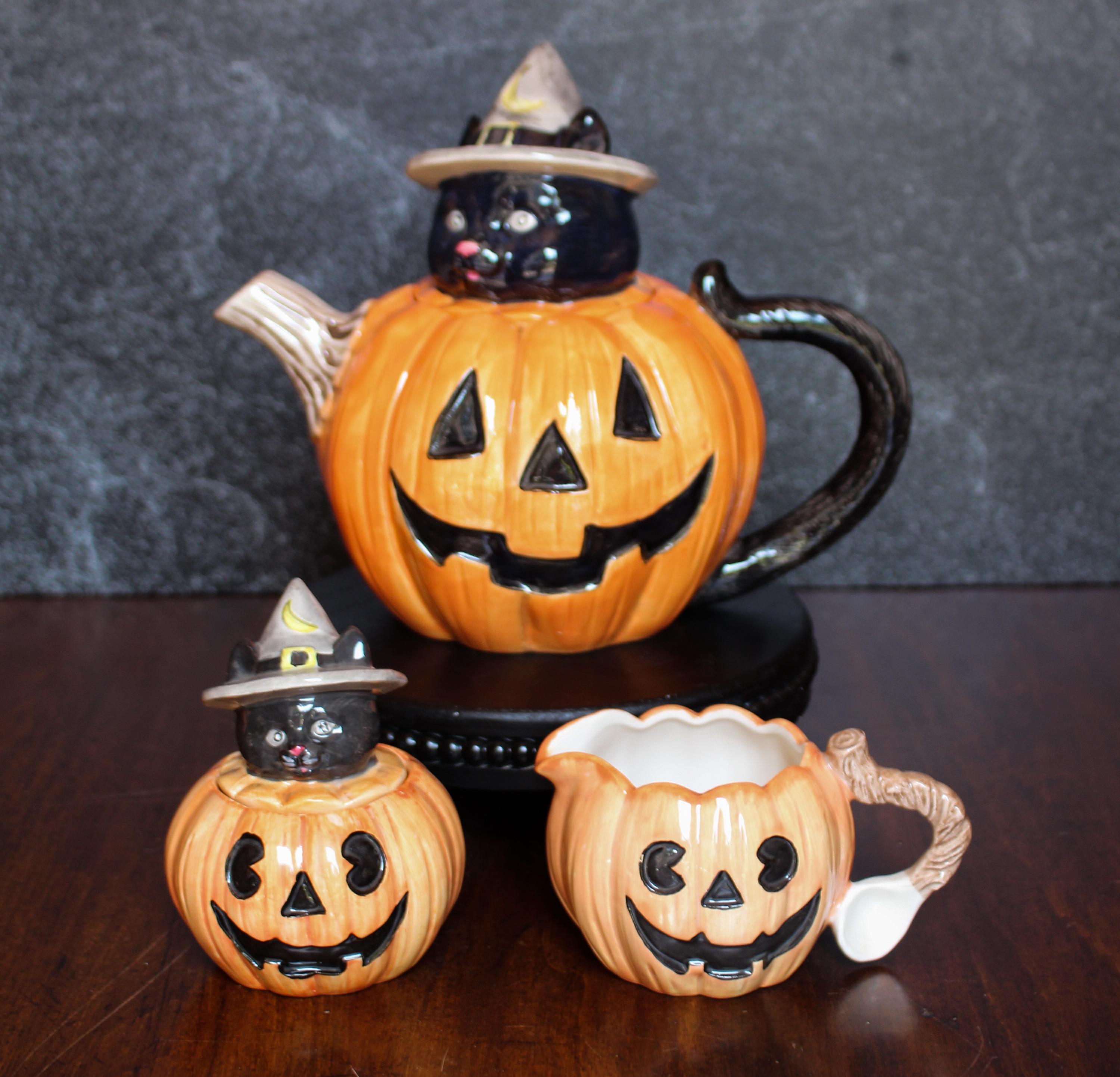 Vintage Fitz and Floyd Halloween Pumpkin Teapot Set - Etsy