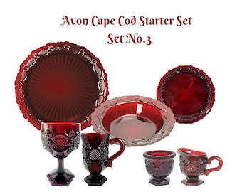 Avon Cape Cod Starter Set No. 3 *Ruby Red Glass Dinnerware* 22 Pieces *Free Shipping