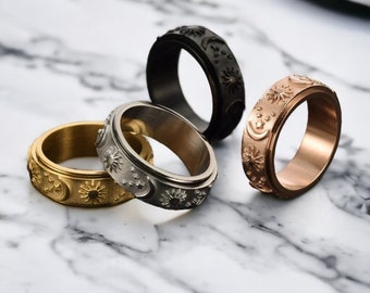 Damen Schöner Edelstahl Spinning Moon & Sun Ring, Angst Spinner Ring