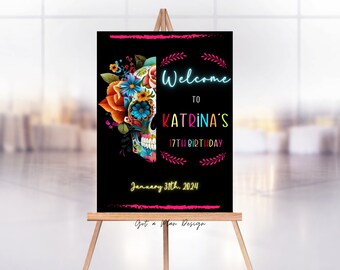 Day of the Dead Welcome Sign, Sugar Skull Party Decor (Digital Download)