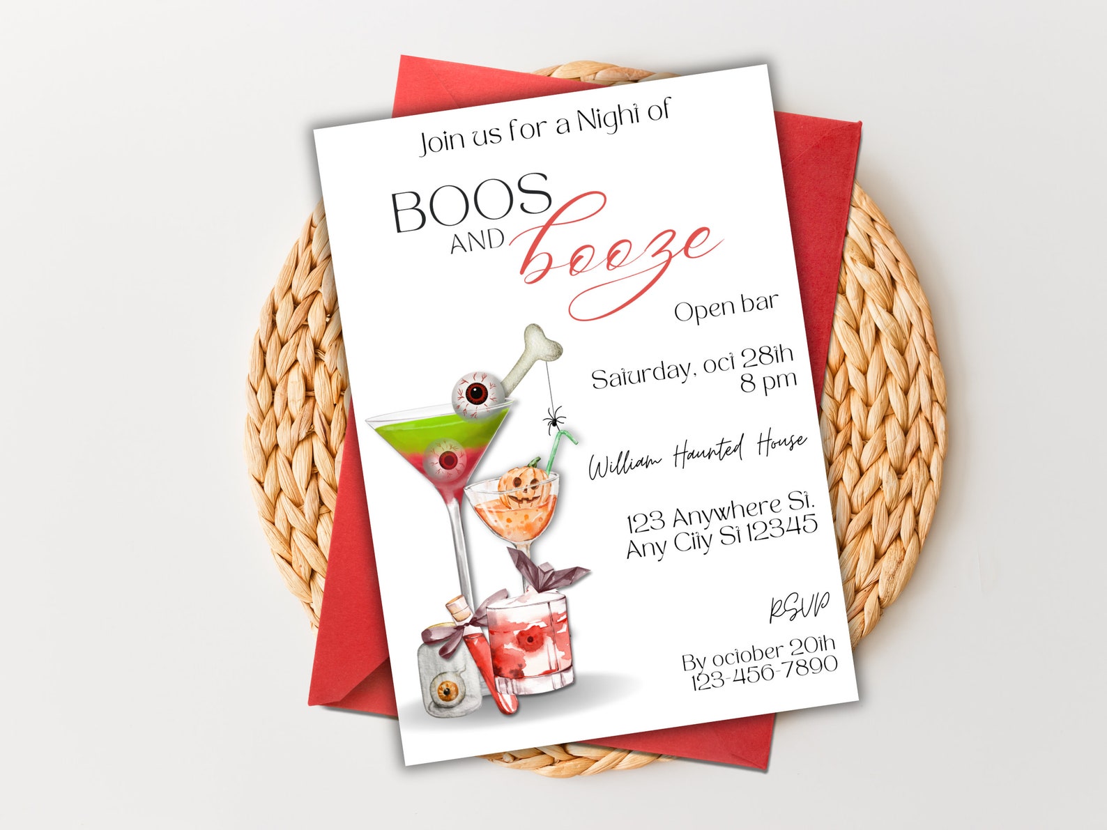 Editable Boos and Booze Halloween Party Invitation, Boos and Brews ...