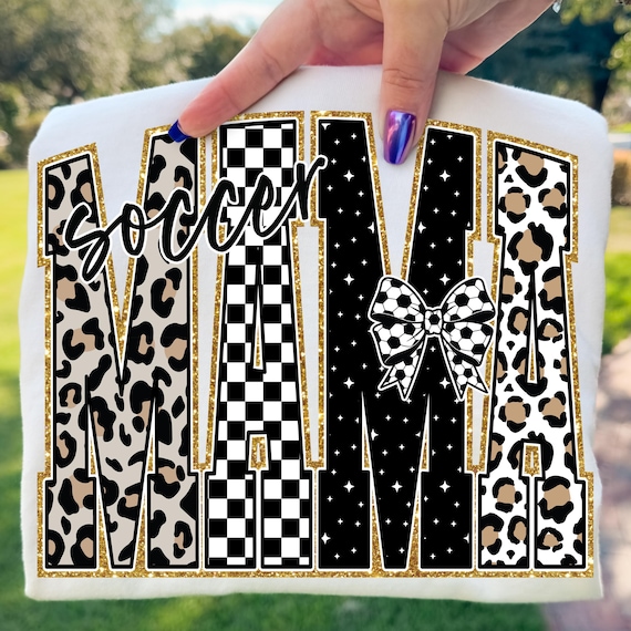 Soccer Mama PNG Sublimation Design Retro Leopard Checkered Soccer Mom Shirt Graphic Digital Download