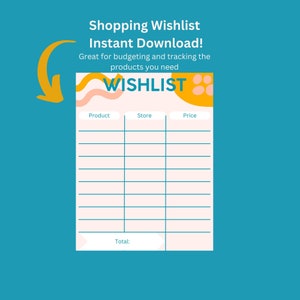 Einkaufs-Wunschliste, Haushaltsplaner, druckbare Geschenkliste, Budgeter, Einkaufsführer, süße Wunschliste, Geschenkliste, sofortiger Download