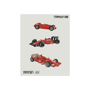 Ferrari Formula 1 Car Evolution Poster | Retro F1 Wall Art Print | Vintage Ferrari Racing Decor | Formula One Gift for Him | F1 Italy 2020