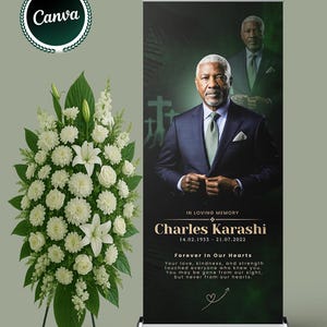 Custom Funeral Memorial Roll Up Banner with Photo, Personalised Celebration of Life Display, Printable Tribute Sign for Memorial Service