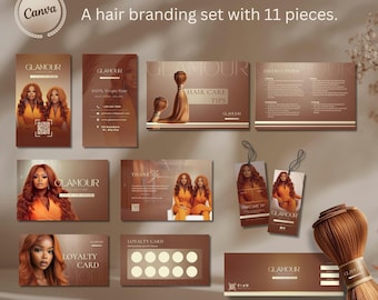 Editable Branding Kit: Hair Salon Logo, Wig Business Templates (Canva Instant Download)
