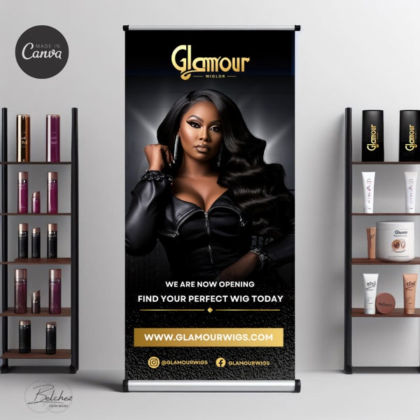 Professional Roll Up Banner Design for Stylish Hair Businesses - Editable and Eye-Catching Marketing Material, Canva Template, Pop Up Banner