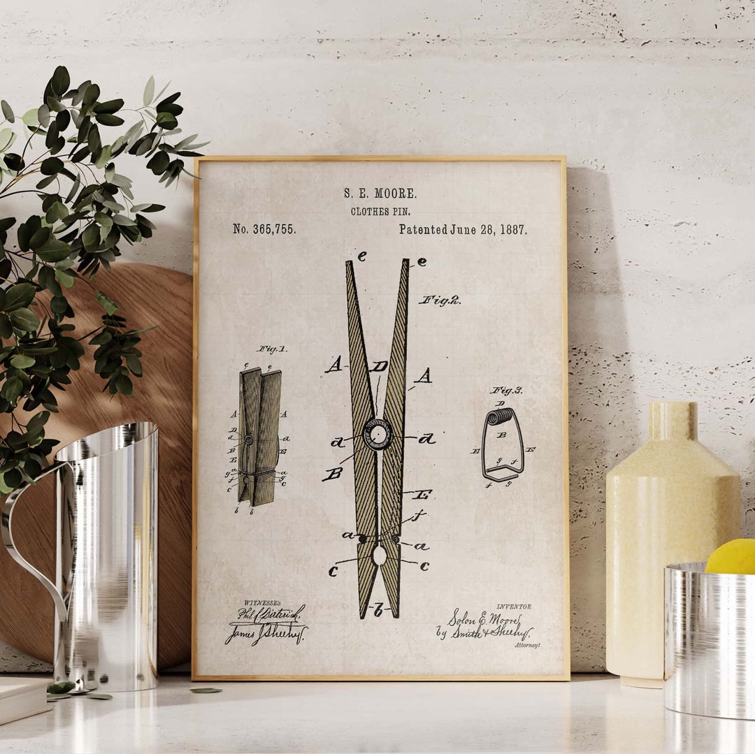Laundry Room Clothespin Patent Poster Etsy