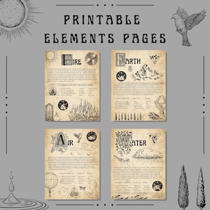 Printable Element Pages - 4 Informative Element Grimoire Pages, Magical Elements (Earth Fire Air Water) Witchcraft Pages, Witchy Digital