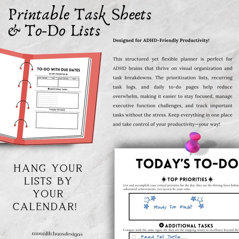 Adhd-friendly Task To-do List Set: Printable Productivity Organizer ...