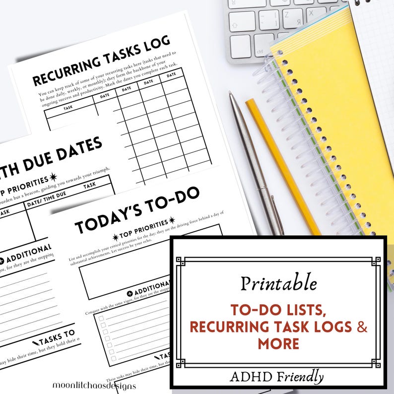 To Do Task Abcd Adhd-friendly Task To-do List Set: Printable Productivity Organizer ...