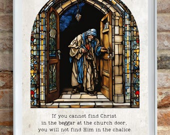 Find Christ in the Poor | St John Chrysostom Stained Glass Art Print | Instant Digital Download