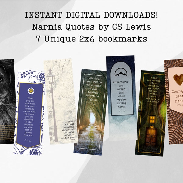Narnia Quotes Bookmarks - Set of 7 - Instant download - C.S. Lewis Inspirational Bookmarks - Literary Gift - Chronicles of Narnia