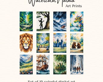 The Chronicles of Narnia: Watercolor Print Set of 12 – Whimsical Art for Kids and Adults