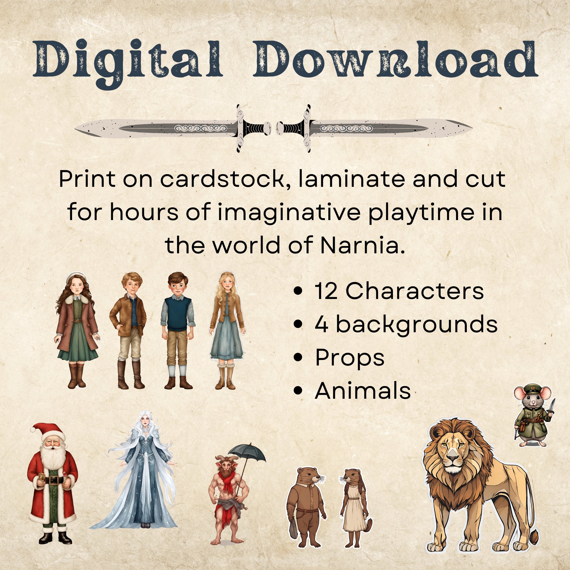 Narnia Paper Doll Playset | Pevensie Children, Aslan, Reepicheep, Mr ...