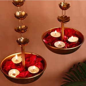 Metal Hanging Urli / Design Urli | candle floating Bowl | Tealight Holder Bowl | Golden Color Urli | candle Holder