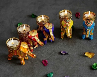Elephant t light holder,Diwali light,indian pooja decor pack of 6