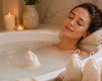 Organic Colloidal Oatmeal Bath Sachets | Set of 3 | Reusable Muslin Bags | Gentle Bath Soak | 3x4 Inch | Self Care Gift