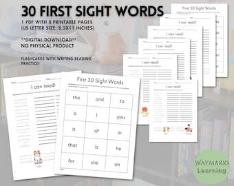 30 First Sight Words Bundle (Kindergarten to First Grade) Printable Worksheets