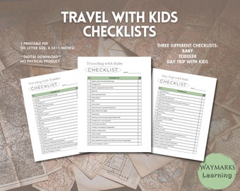 Druckbare Familien Reise Checklisten - 4er-Set (Baby, Kleinkind, Kinder Tagesausflug, leer)