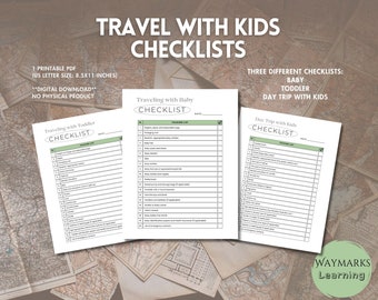 Printable Family Travel Packing Checklists - Set of 4 (Baby, Toddler, Kids Day Trip, Blank)