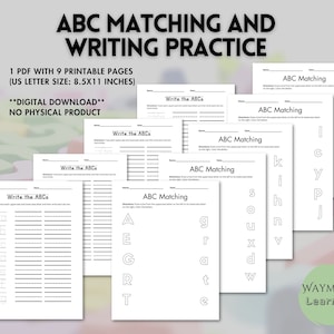 ABC Matching and Writing Practice Kindergarten to First Grade Printable Worksheets image 1