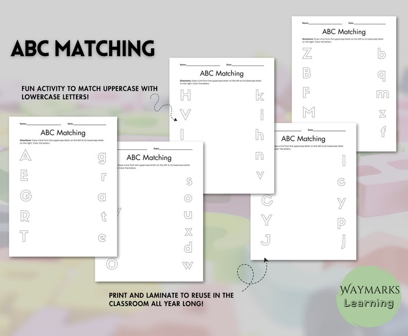 ABC Matching and Writing Practice Kindergarten to First Grade Printable Worksheets image 2