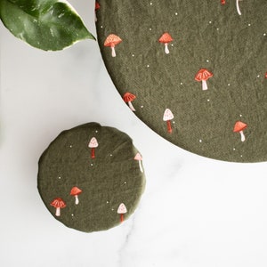 Jar and Bowl Cover,  Reusable Dish Covers - Olive Mushroom