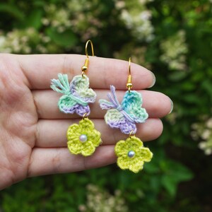 crochet earrings flower micro crochet earrings handmade dangle earrings butterfly unique jewelry earrings for dating elegant gifts for her