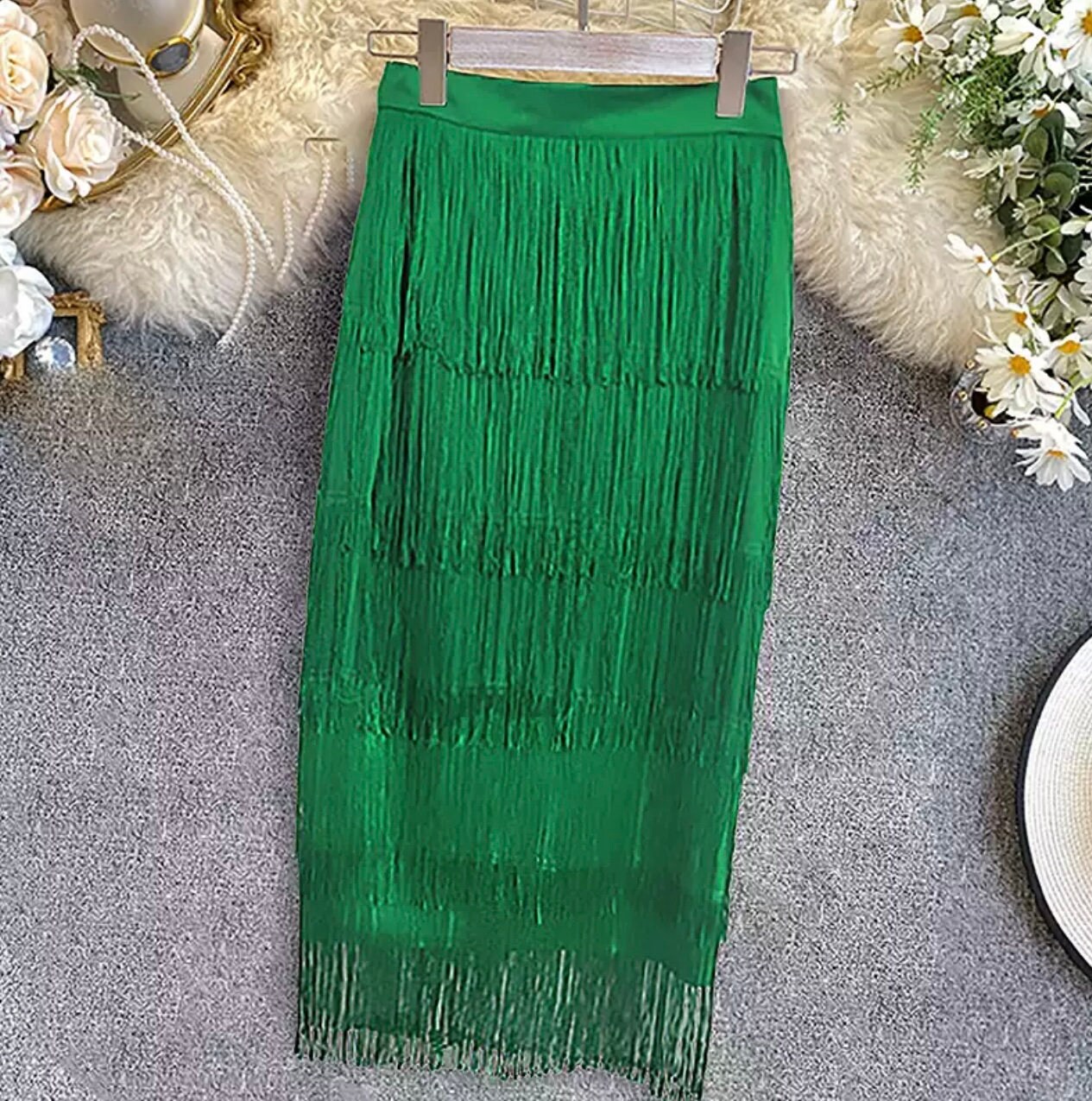 Green Fringe Skirt Etsy UK