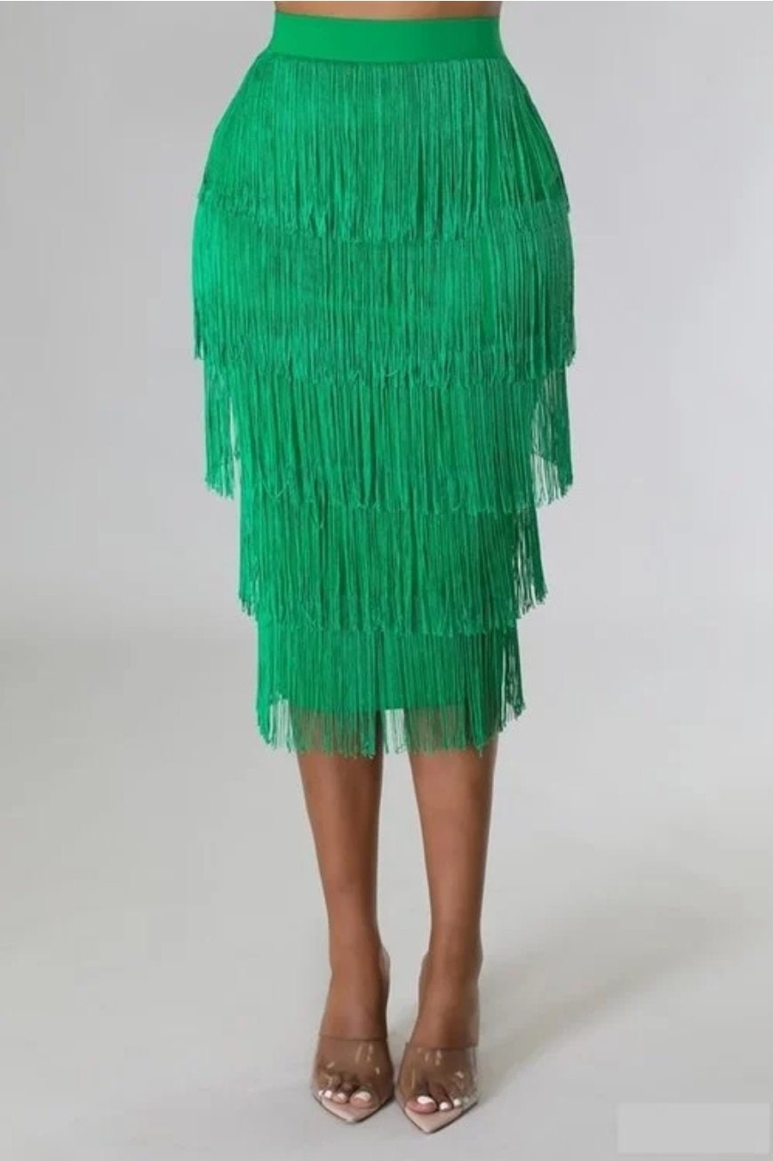 Green Fringe Skirt Etsy UK