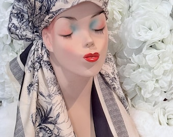 Blue Satin Hijab Headscarf Hair Accessories Fashion Print Headwrap Long Scarf