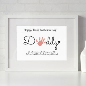 Alles Gute zum ersten Vatertag, Papa Geschenk, Handabdruck Handwerk Kunst Andenken, Geschenk vom Baby, druckbare Vatertags Vorlage. DIY Handabdruck Kleinkind