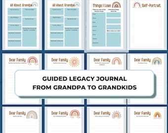 Alles over opa Legacy Journal for Family - Digitale download - printbaar - Vaderdagcadeau - Memory Journal - begeleid voor kleinkinderen