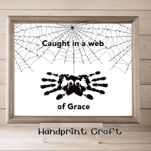 Fall Bible Handprint Art, Printable Fall Craft, Fall Grace spider, Christian Preschool Sunday School Activity For Toddlers & Kids