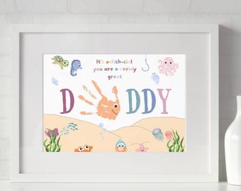 Fishing Fish Father's Day Handprint Craft Printable, Tool Craft for Toddler Daughter Son Baby, Preschool Craft, Dad Grandpa Handprint Art