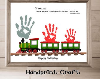 Happy Birthday Grandpa handprint craft of train up a child proverbs bible verse craft diy card from kids, Grandfather Pawpaw