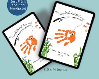 2026 Fishing Fish Father's Day Dad & Papa Handprint Craft Printable, Tool Craft  Toddler Daughter Son Baby, Preschool Craft, Dad Pa