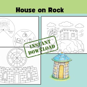 Bible Wise and Foolish Builder House on Rock  and Sand craft for kids Matthew coloring page & spinner