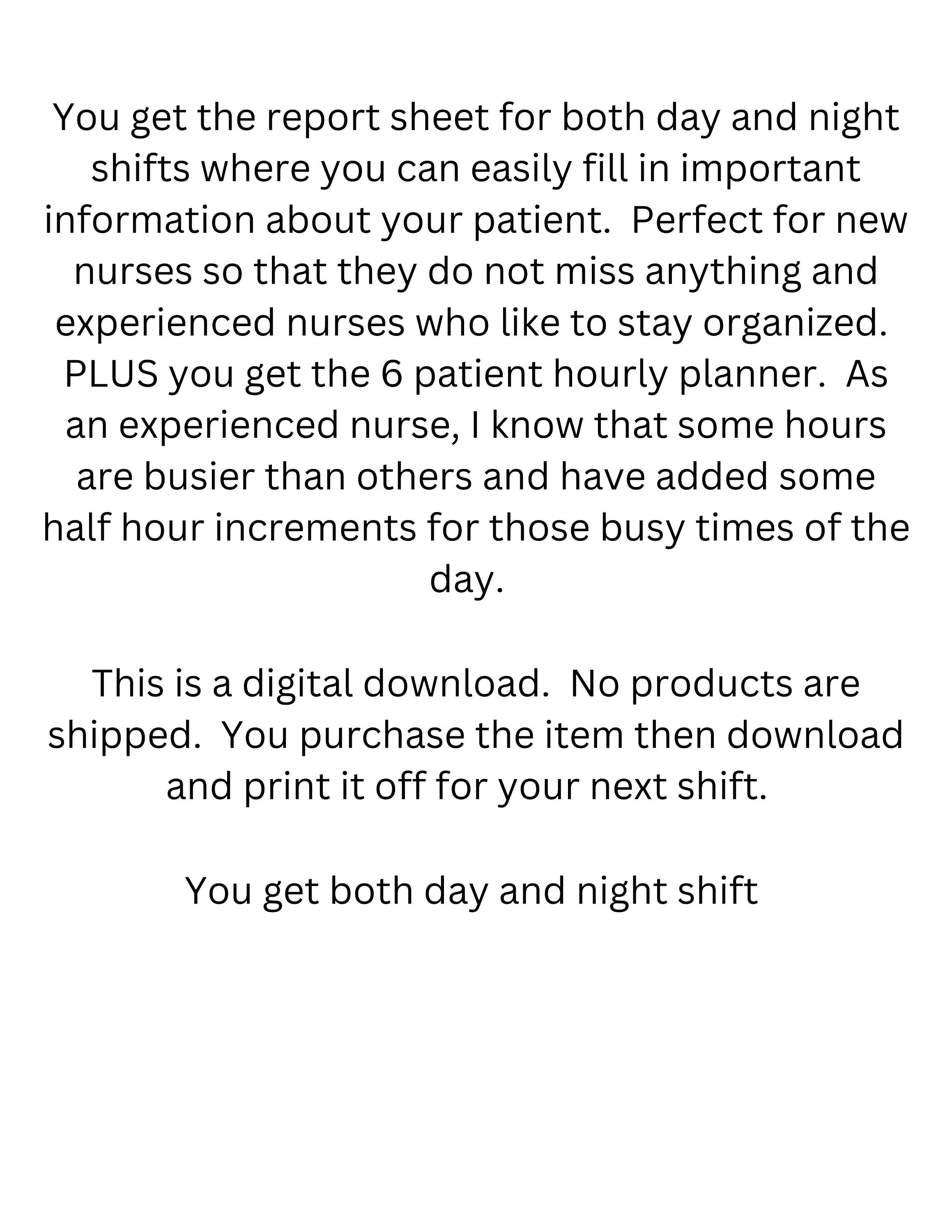 Nurse Shift Report Plus Hourly Planner Med Surg Nurse Brain Sheet