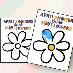 Attività di artigianato con carta strappata per le piogge di aprile, attività fai da te per la scuola materna per bambini piccoli, artigianato con carta floreale, classe di artigianato con fiori, porta i fiori di maggio