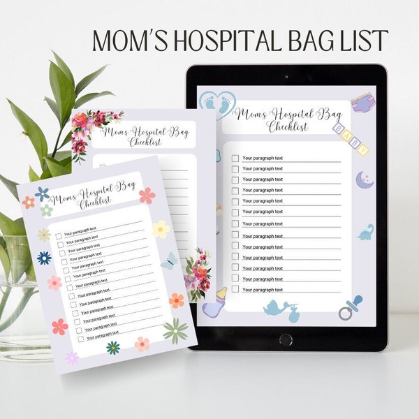 Labor and Delivery Checklist Hospital Bag Check List Mom Baby INSTANT DOWNLOAD Printable boho retro Essentials Pregnancy Maternity