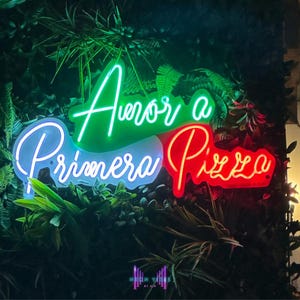 Neonreclame pizza - liefde op het eerste neonreclame pizza - muurdecoratie restaurant - decoratie zakelijk