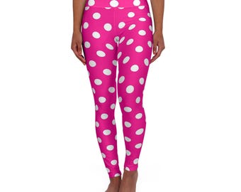 Hoch taillierte Yoga Leggings | Fuchsia Retro Polka Dot Druck