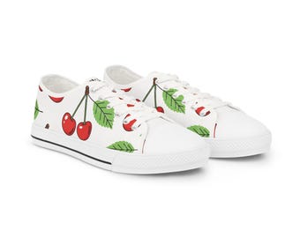 Cherry Pattern Low Top Sneakers | White Canvas Cherry Shoes