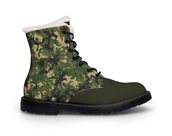 Green Woodland Camo Fur-Lined Leather Boots | Men's Winter Boots